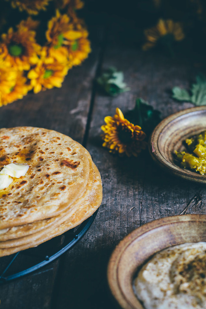 Triangle or Circle Roasted Black Gram Flour & Oats Stuffed Flatbreads